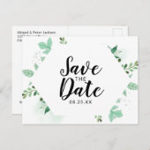 Verse Foliage Botanical Mint Hexagon Save the Date Aankondigingskaart (Voorkant / Achterkant)