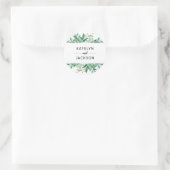 Verse Foliage Botanische Lijst Bruiloft Monogram Ronde Sticker (Tas)