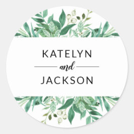 Verse Foliage Botanische Lijst Bruiloft Monogram Ronde Sticker