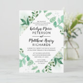 Verse Foliage Botanische Waterverf Diamond Bruilof Kaart (Staand voorkant)