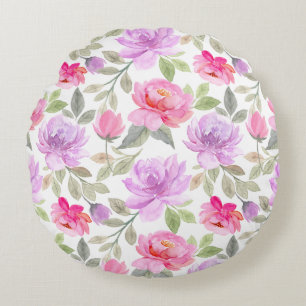 Verse Frisse Lente Sfeer: Roze en Paarse Bloemende Rond Kussen