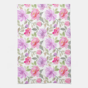 Verse Frisse Lente Sfeer: Roze en Paarse Bloemende Theedoek