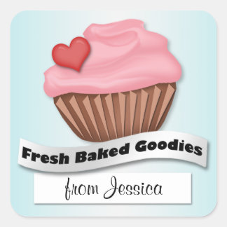 Verse gebakken Goodies Roze & Blauwe Cupcake Stick Vierkante Sticker