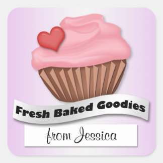 Verse gebakken Goodies Roze & Paarse Cupcake Stick Vierkante Sticker