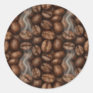 Verse Gebrande Koffiebonen Stoomgeur Ronde Sticker