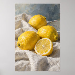 Verse gele citroenen op linnen – Minimalistische c Poster