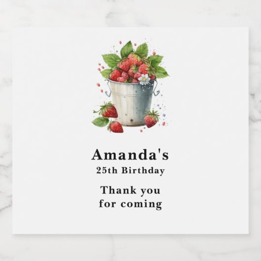 Verse geplukte aardbeien in een emmer bier etiket (Enkel label)