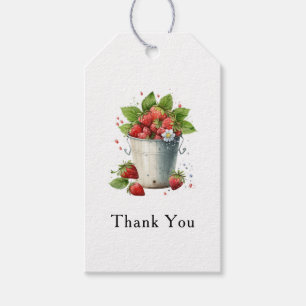 Verse geplukte aardbeien in een emmer - Dank u Cadeaulabel