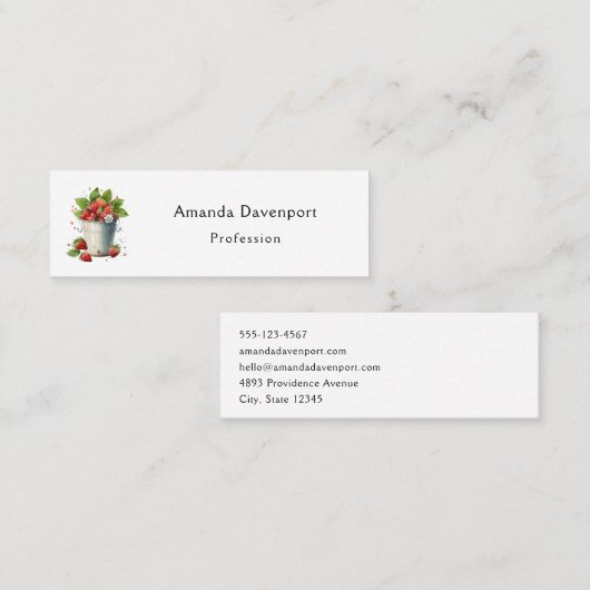 Verse geplukte aardbeien in een emmer mini visitekaartje (Voorkant / Achterkant)