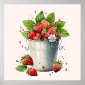 Verse geplukte aardbeien in een emmer poster (Voorkant)