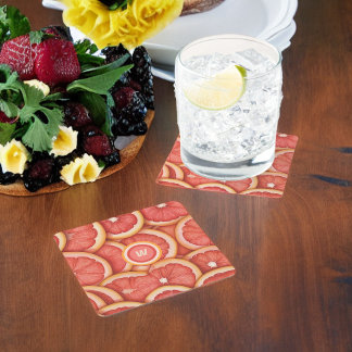 Verse geplukte roze grapefruit monogram Initiaal Vierkante Kartonnen Onderzetter
