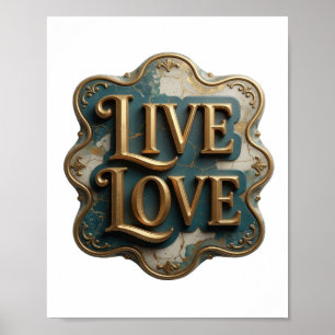 Verse Goud LIVE LOVE Krachtig Ontwerp Poster