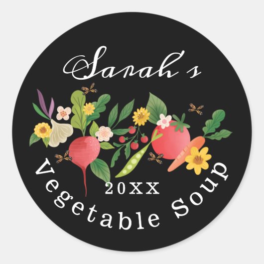 Verse groenten en fruit, medaille en botervliegen ronde sticker (Voorkant)