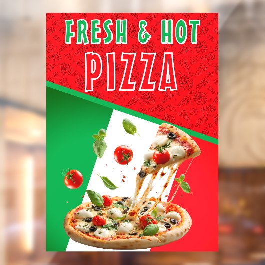 Verse & hete pizza met pizza explosie groot raamsticker (Vel 2)