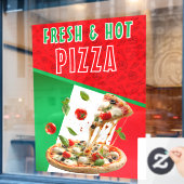 Verse & hete pizza met pizza explosie groot raamsticker (Cafe Raam)