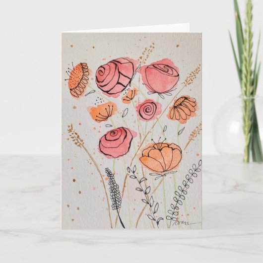 Verse Kaart met Waterverf Florale Doodle (Voorkant)