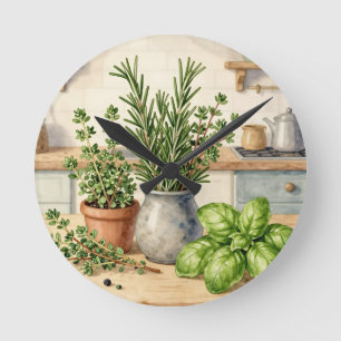 Verse keuken kruiden waterverf  ronde klok
