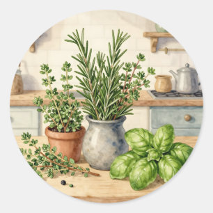Verse keuken kruiden waterverf ronde sticker