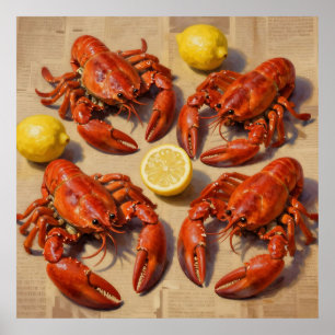 Verse Kooklobster Citroen Krant Feestmaal Poster