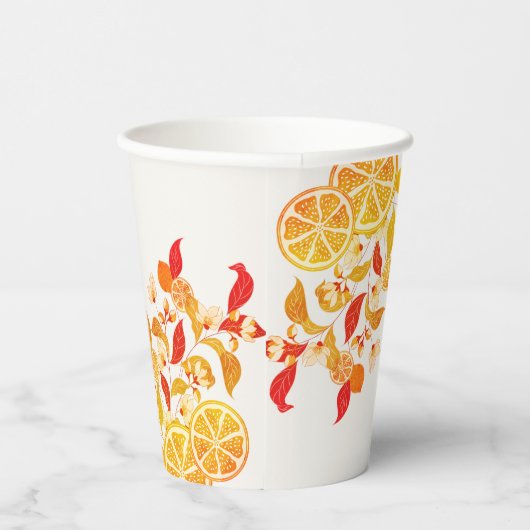 Verse Lemony Liefde Citrus Foliage Bruiloft Papieren Bekers (Rechts)