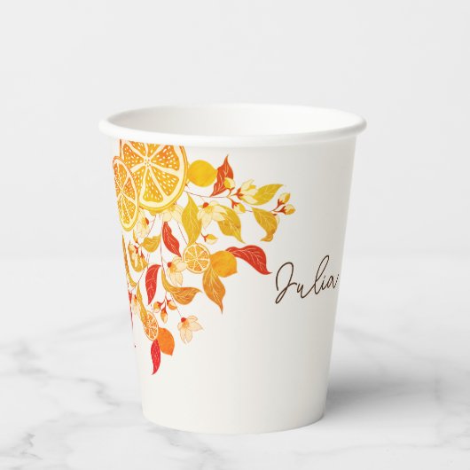 Verse Lemony Liefde Citrus Foliage Bruiloft Papieren Bekers (Voorkant)