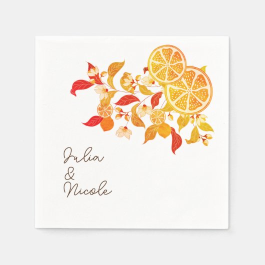 Verse Lemony Liefde Citrus Foliage Bruiloft Servet (Voorkant)