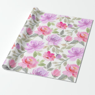 Verse Lente Vibe: Roze en Paarse Bloemendesign Cadeaupapier