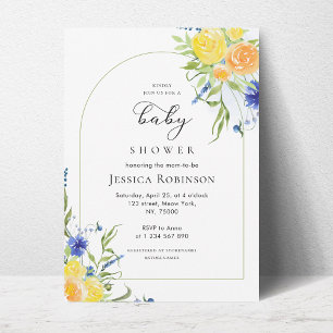 Verse lentebloem in blauw & geel Baby shower Kaart