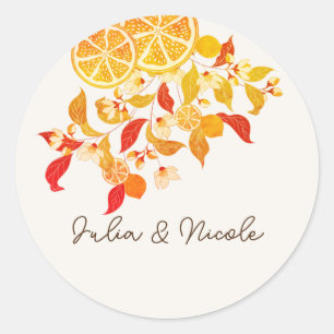 Verse Limoen Liefde Citrus Loof Bruiloft Ronde Sticker