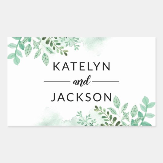 Verse loof botanische grens bruiloft monogram rechthoekige sticker (Voorkant)