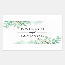 Verse loof botanische grens bruiloft monogram rechthoekige sticker