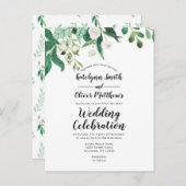 Verse loof Botanische Top Border Trendy Bruiloft Uitnodiging Briefkaart (Voorkant / Achterkant)