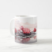 Verse lotus op het wateroppervlak koffiemok (Voorkant links)