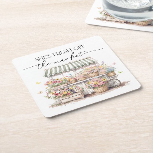 Verse Markt Bruidsmeisjesshower Waterverf Vierkante Kartonnen Onderzetter (Schuin)
