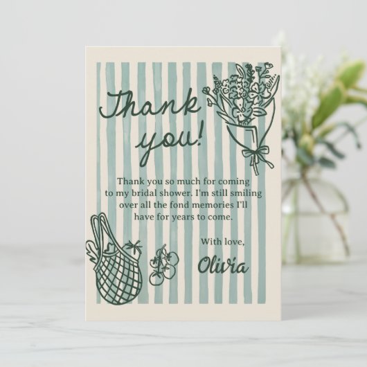 Verse Markt Handgetekende Bruidsdouche Bedankkaart (Staand voorkant)