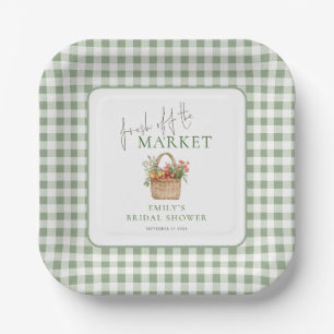 Verse Markt Sage Gingham Bruiloftsborrel Papieren Bordje