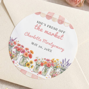 Verse Marktzijde Gestreepte Luifel Zonnebloemen Ronde Sticker
