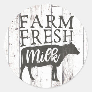 Verse melk koe wit hout landelijke boerderij ronde sticker