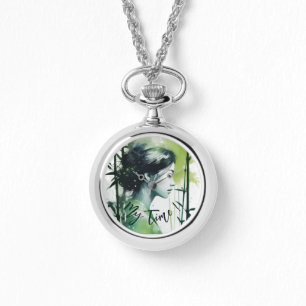 Verse moderne bamboe zen, gepersonaliseerde tijd p horloge