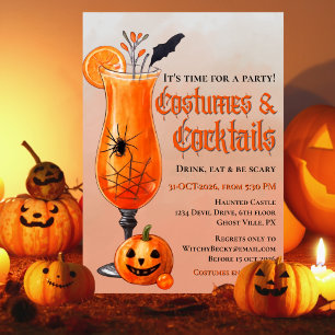 Verse Oranje Kostuums & Cocktails Halloween Feest Kaart