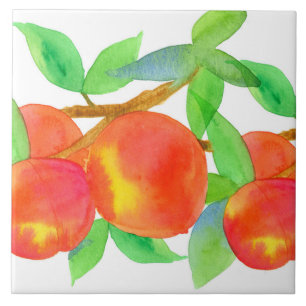 Verse perziken Waterverf Fruit Tegeltje