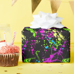 Verse retro Neon Paint Splatter Cadeaupapier