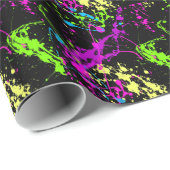 Verse retro Neon Paint Splatter Cadeaupapier (Rol Hoek)