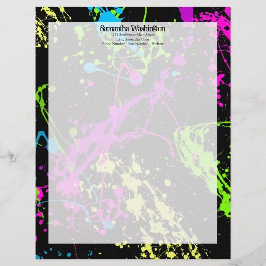 Verse retro Neon Paint Splatter op zwart Briefhoofd Ontwerp (Voorkant)