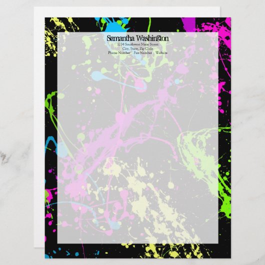 Verse retro Neon Paint Splatter op zwart Briefhoofd Ontwerp (Voorkant / Achterkant)