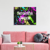 Verse retro Neon Paint Splatter op zwart Canvas Afdruk (Insitu (Woonkamer))