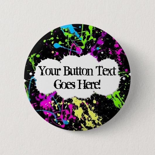 Verse retro Neon Paint Splatter op zwart Ronde Button 5,7 Cm (Voorkant)