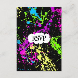 Verse retro Neon Paint Splatter op zwart RSVP Kaartje
