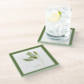 VERSE SAGE Glas Drank Coaster (+tekst) Groen Glazen Onderzetter (Schuin)