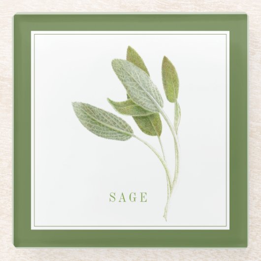 VERSE SAGE Glas Drank Coaster (+tekst) Groen Glazen Onderzetter (Voorkant)